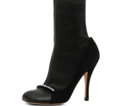 Valentino Garavani Negro Cristal - Botas de cuero con paneles de gamuza adornadas40 Foto 1 de 4