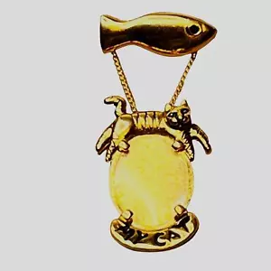 AK Anne Ann Kline Klein Signed My Cat brooch fish on top swinging cat Photo Pin - Picture 1 of 15