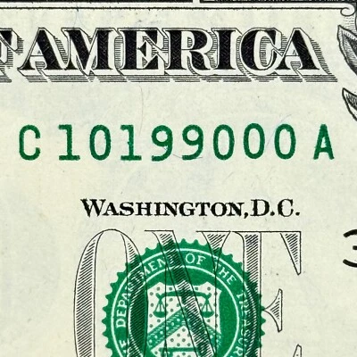 October 1990 Birthday Dollar Flipper 0s 1s 9s Trinary Fancy Serial Number Dollar - Image 1 of 3