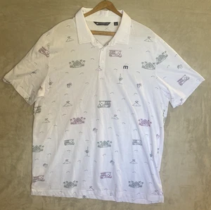 Travis Mathew Golf Polo Shirt Mens XXL White All Over Print Performance Casual - Picture 1 of 19