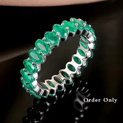 Oval Cut Lab Created Emerald Full Eternity Band In 925 sterling silver - Image 1 of 4