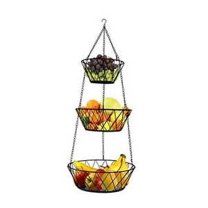 Heavy Duty - 3 Tier Hanging Kitchen Black Fruit Basket - Picture 1 of 6