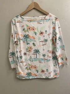 Talbots Größe Medium weiß Flamingo Palme Strand tropisch Stretch T-Shirt - Bild 1 von 12