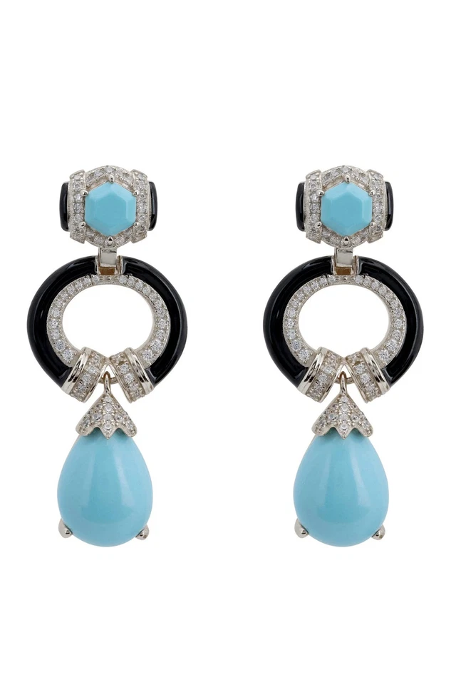 Clara Bow Turquoise & Enamel Drop Earrings Silver - Image 1 of 4