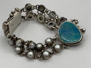 Bracciale Argento Sterling Opale Perle 45,2 Grammi 7" - Foto 1 di 7