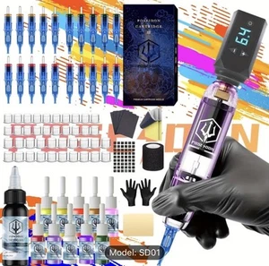 Kit completo de bolígrafo de tatuaje inalámbrico POSEIDON con 20 agujas de tatuaje 1500 mAh - Imagen 1 de 7