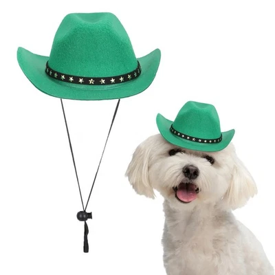 Sombrero de Vaquero para Perro, Mini Sombrero de Vaquero para Mascota con Correa para la Barbilla (Verde, M) Foto 1 de 4