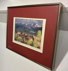Bergdorf Bild, gerahmt und matt 8x10, grauer Himmel, Bauernleben Landschaft - Bild 1 von 13