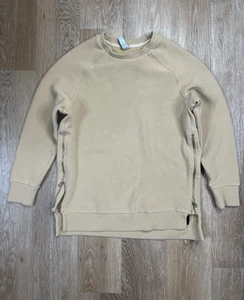 Varley Sweater Womens Small Beige Ribbed Side Zip Crewneck Pullover Casual Top - Picture 1 of 8