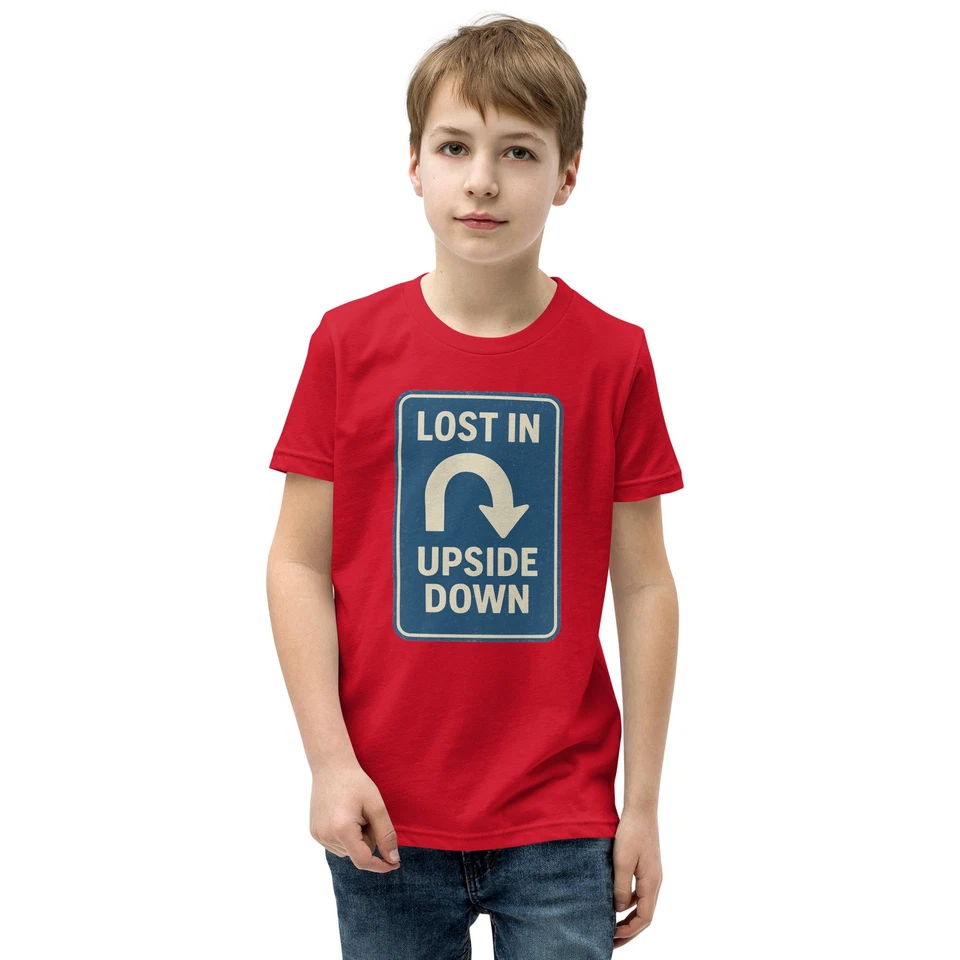 Lost in the Upside Down Distressed Road Sign Youth Short Sleeve T-Shirt - Image 1 of 1