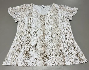 Calvin Klein Damen Gr. L weiß braun Schlangenleder Print Lagenlook Kurzarm Oberteil - Bild 1 von 11