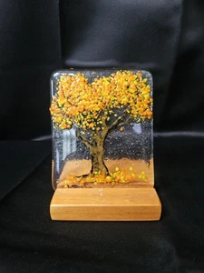 Handmade Beautiful Colorful Fused Glass Art Sculpture Signed Fall Autumn Tree - Picture 1 of 8
