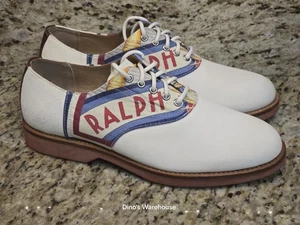 Polo Ralph Lauren Rhett Saddle Oxfords White American Flag Men Size 8.5D NEW - Picture 1 of 13