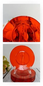 Vintage Set of 5 Orange/Red Glass Plates with Raised "Nether Land Plaza" 5-5/8"D - Picture 1 of 14