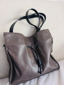 Von Holzhausen Brown Black Vegan Leather Tote Large Shopper Bag Crossbody - Picture 1 of 14
