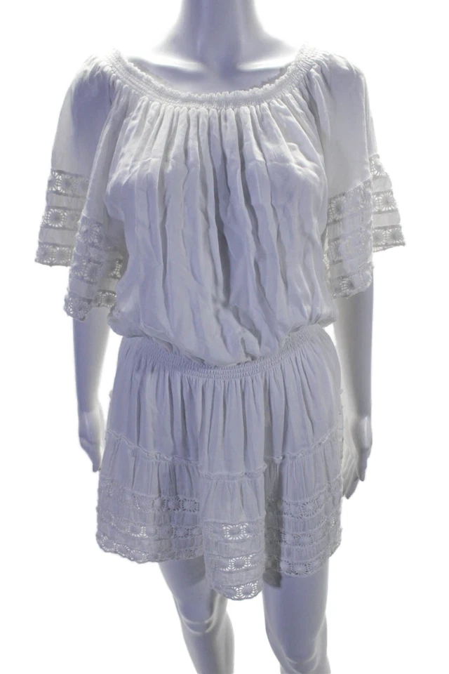 Vestido Melissa Odabash Mujer Texturizado Cuello Redondo Manga Corta Encaje Blanco Talla S Foto 1 de 4