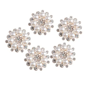 5pcs Rhinestone Pearl Flower Buttons Flatback DIY Scrapbooking Embellishment - Picture 1 of 6