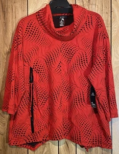 Blusa túnica nueva con etiquetas Ali Miles 3X roja capucha cuello cremallera bolsillo jacquard popover - Imagen 1 de 5