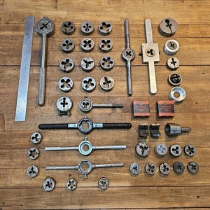 VINTAGE Tools MACHINIST DIES & Wrench LOT Metal Threading TAPS DIES ☆ USA - Bild 1 von 3