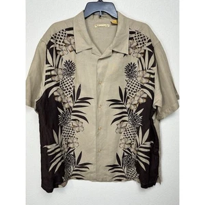 The Havanera Co 2XL Hawaiin Style Linen Blend Men's Shirt Tan Brown Tropical - Picture 1 of 8
