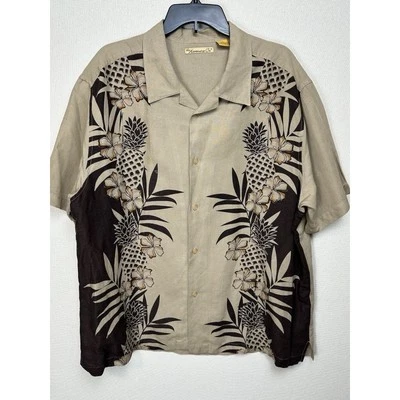 Camisa para hombre The Havanera Co 2XL estilo hawaiano mezcla de lino marrón tostado tropical Foto 1 de 4