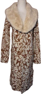 CÁRDIGAN CUELLO PIEL SINTÉTICA SUÉTER BLANCO TOSTADO LARGO GRIS FELIZ PARA MUJER ~S - Imagen 1 de 7