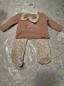 Nuevo con etiquetas Conjunto de 3 pantalones y sombrero acolchados para bebés niñas 6/9 meses Catherine Malandrino - Imagen 1 de 7