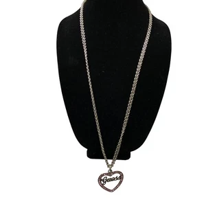 GUESS TWO STRAND SILVER TONE HEART CHARM NECKLACE 30" NWT - Picture 1 of 5