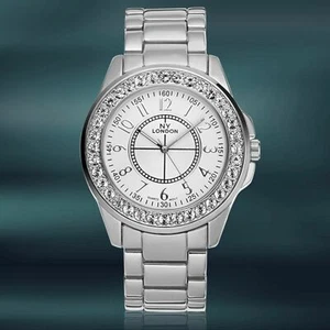 NEW NY London 9260-SS Men's Uptown Watch Silver Case Band Crystal White Dial - Picture 1 of 3