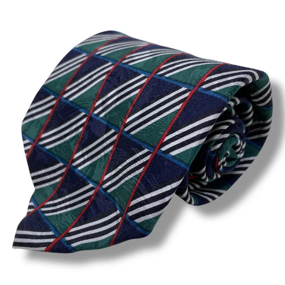 Corbata de cuello Paolo Gucci verde blanco azul geométrica seda longitud 56" ancho 4" Foto 1 de 4
