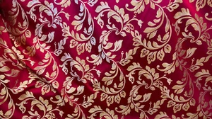 Floral scroll drapery, Upholstery Fabric, 72" wide, Red/Gold, sold by the Yard - Picture 1 of 6