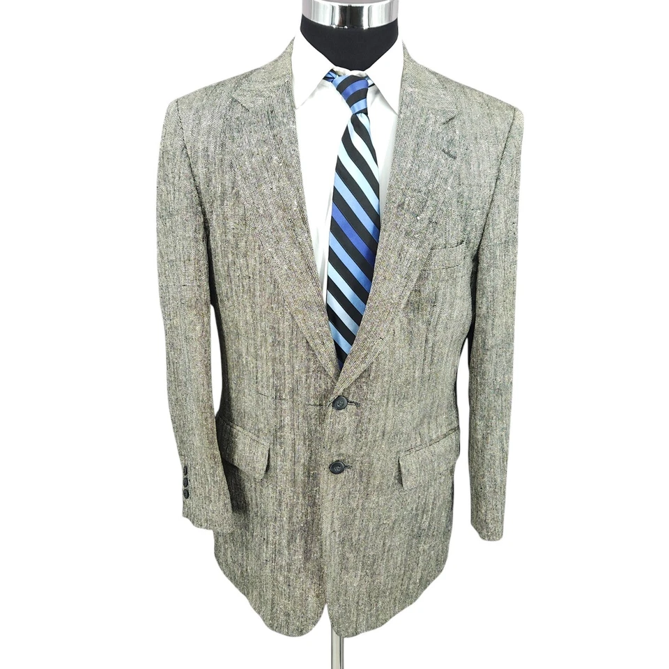 Robert Stock Tweed Blazer Mens 40 L Gray Sports Coat Jacket 2 Buttons Vent - Image 1 of 4