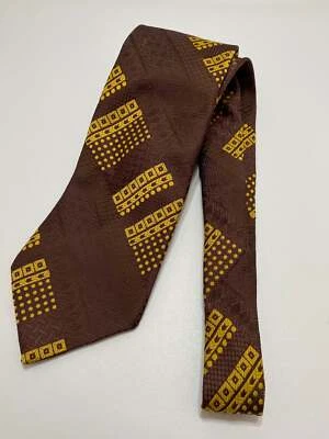 Vintage Wemlon by Wembley Brown and Yellow Print Tie 56" x 4.25" - Image 1 of 4