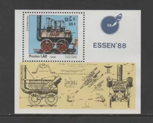 LAOS 1988 "ESSEN 88" INT STAMP FAIR - EARLY RAILWAY LOCOMOTIVES M/SHEET *VF MNH* - Picture 1 of 2