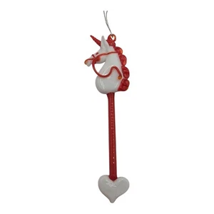 Glas Weihnachten Stecken Pferd rot & weiß Einhorn Ornament rote Mähne Herz 5,75" - Bild 1 von 5