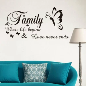 Family where life begins and love never end Vinyl wall art sticker decal black - Picture 1 of 5