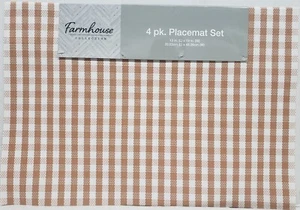 4 PVC In/Outdoor Polyvinyl Placemats (13"x19")BROWN TAN GINGHAM,PLAID, Farmhouse - Picture 1 of 24
