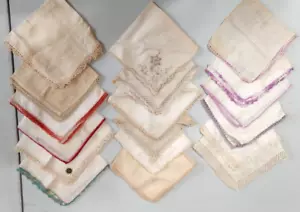 Lot of 18 Vtg Women's/Ladies Hankies/Handkerchiefs Crochet Edges Mostly Linen - Picture 1 of 4