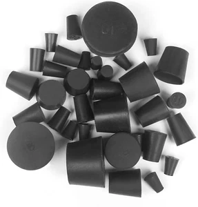 34 Pack Solid Rubber Stoppers, 13 Assorted Sizes, 000# - 10# Black Tapered Lab B - Picture 1 of 12