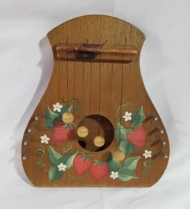 1982-84 wood wall harp dulcimer music hand-painted strawberry designs instrument - Picture 1 of 13