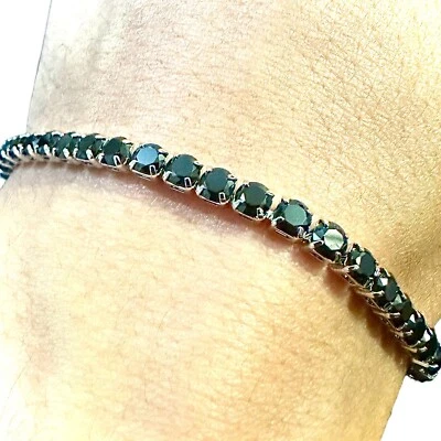 Brazalete Tenis Chapado en Oro Blanco 18k Circonita Negra Creado 7.5 pulgadas 3MM Mujer Foto 1 de 4