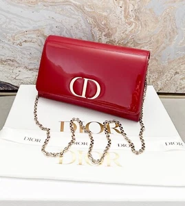 Christian Dior Patent 30 Montaigne Cherry Red Chain Crossbody Pouch Bag  - Picture 1 of 11
