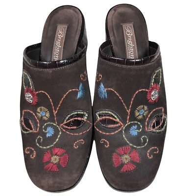 Zapato Mula Brighton Fiona Talla 7.5W Marrón Adornado Gamuza 2" Tacón Apilado Foto 1 de 4