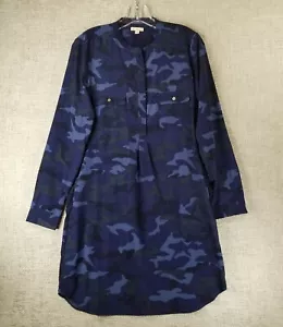 Gap Shirt Dress Women's Small Long Sleeve 1/4 Button Navy Blue Camouflage - Picture 1 of 10