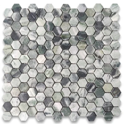 S31XH Sagano Vibrant Green Marble 1 inch Hexagon Mosaic Tile Honed - Image 1 of 4