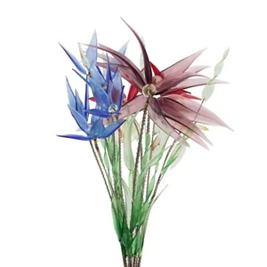 Czech lampwork glass bead purple, blue and red flower bouquet stem ornament - Picture 1 of 3