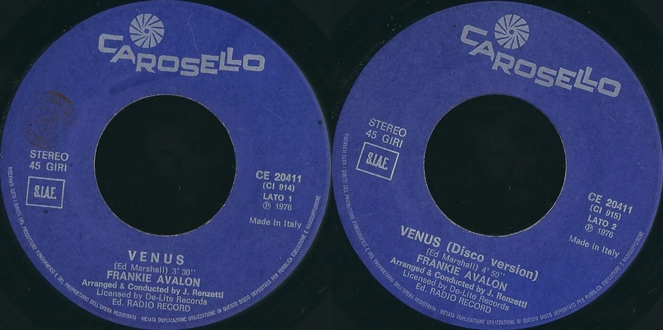 DISQUE 45 TOURS FRANKIE AVALON – VENUS // VENUS (Version Disco) - Photo 1/1