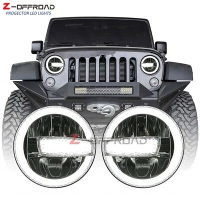 Par de faróis de LED redondos de 7 polegadas DRL luz projetora para Jeep Wrangler CJ JK LJ - Imagem 1 de 4