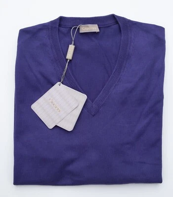Suéter Pullover Cuello en V Tejido Ligero Algodón Púrpura Cruciani S (EU 48) NUEVO CON ETIQUETAS Foto 1 de 4