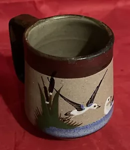 Tazza da caffè vintage messicano Tonala Jal firmata Perez gabbiani di mare spiaggia dipinta a mano - Foto 1 di 6